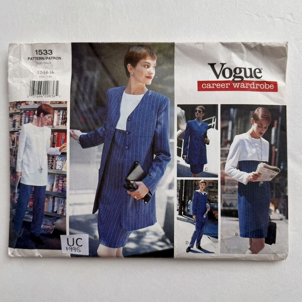 Vogue Sewing Pattern 1533 Misses Jacket Dress Top Skirt Pants & Scarf Size 12-16